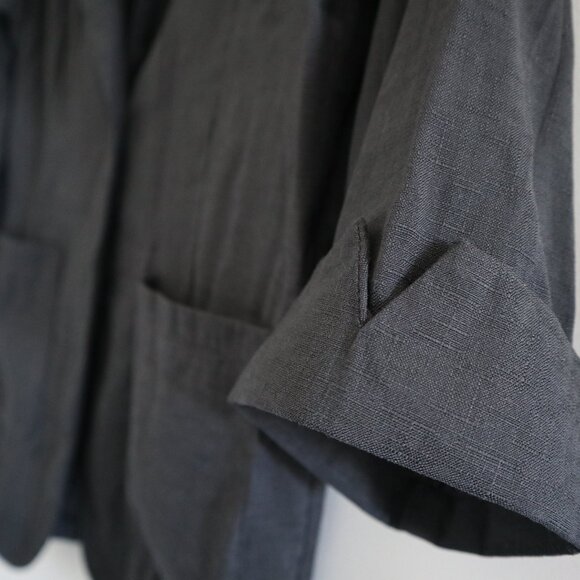 Linen-style casual one-button blazer top, black - Picture 2 of 4